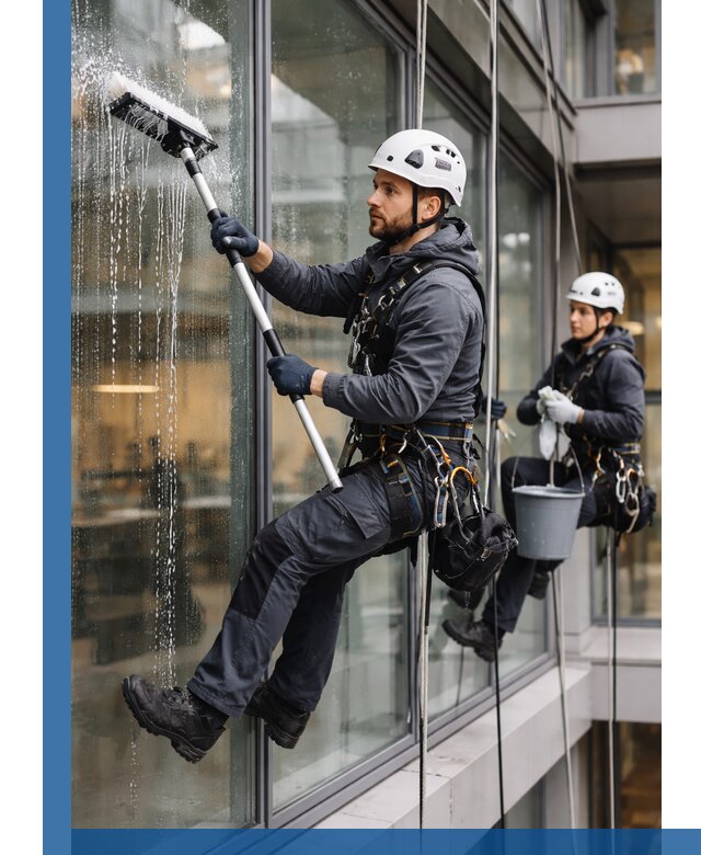 Профессиональная мойка витражей промышленными альпинистами в Югорске