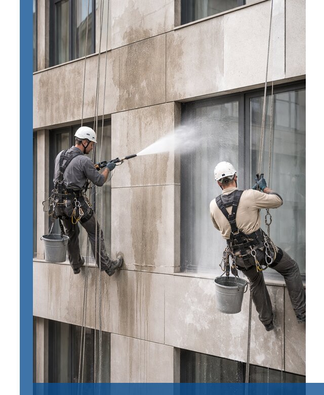 Послестроительная мойка фасада промышленным альпинизмом в Югорске