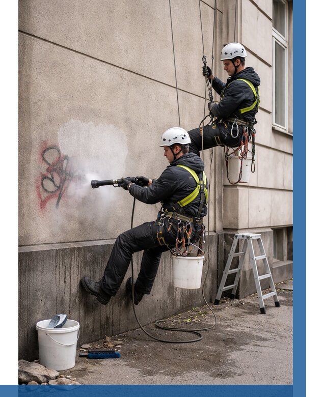 Удаление граффити с фасада в Югорске от 4595 р. | ВЫСОТНИК-Югр