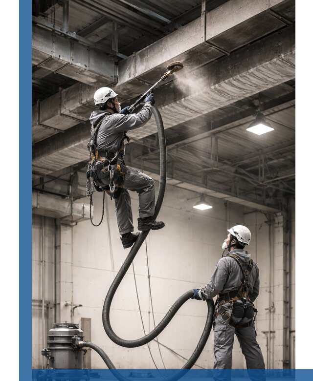 Обеспыливание потолочных конструкций в Югорске промышленным альпинизмом