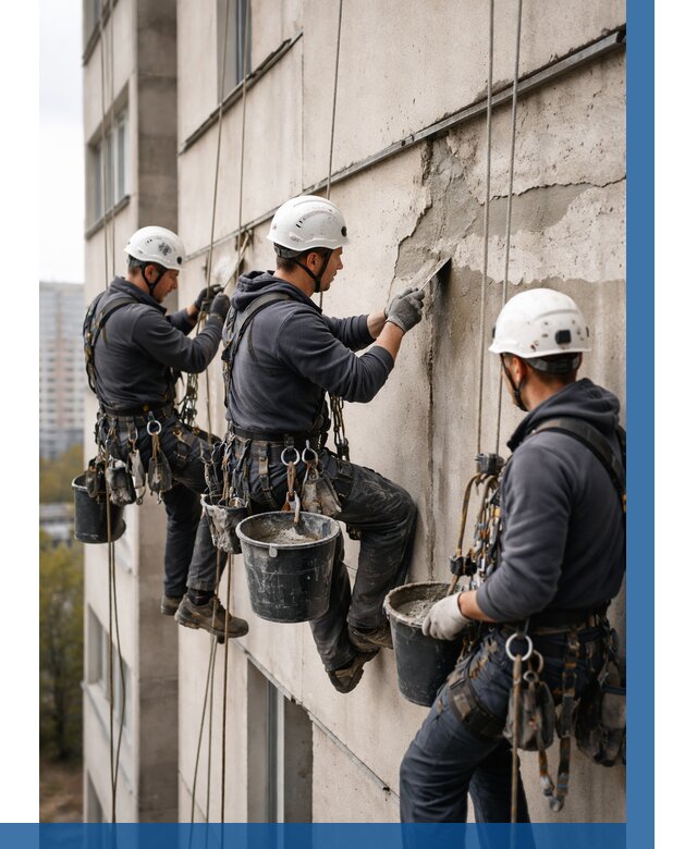 Ремонт бетонных элементов фасада в Югорске от 2553 р. | ВЫСОТНИК-Югр