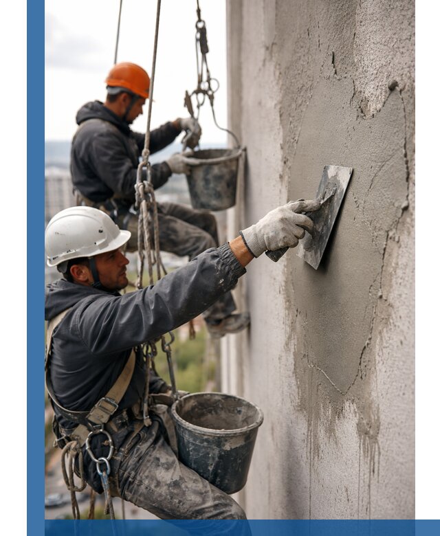 Штукатурка фасада на высоте в Югорске профессиональные работы