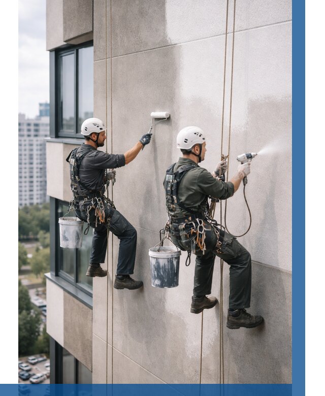 Покраска фасада альпинистами в Югорске от 306 р. | ВЫСОТНИК-Югр