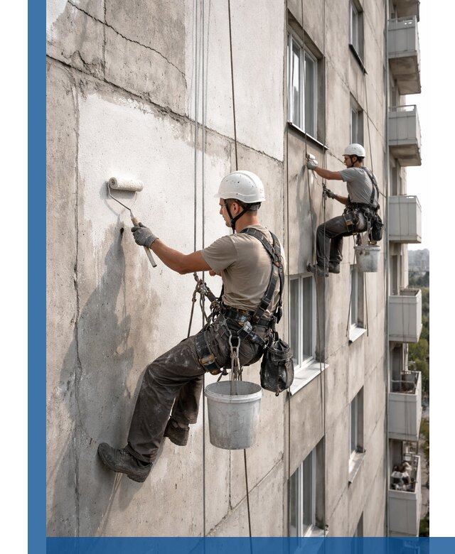 Покраска бетонного фасада в Югорске для жилых и промышленных объектов