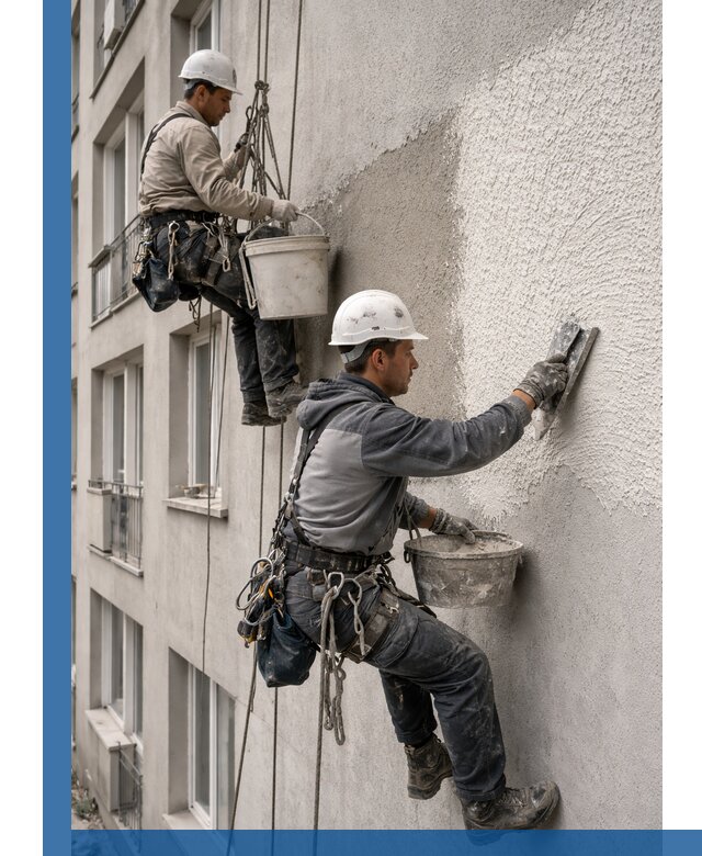 Нанесение декоративной штукатурки короед на фасад в Югорске