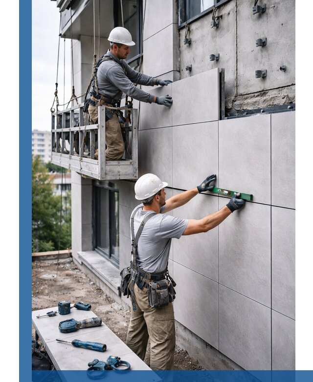 Монтаж керамогранита на фасад в Югорске под ключ с гарантией качества