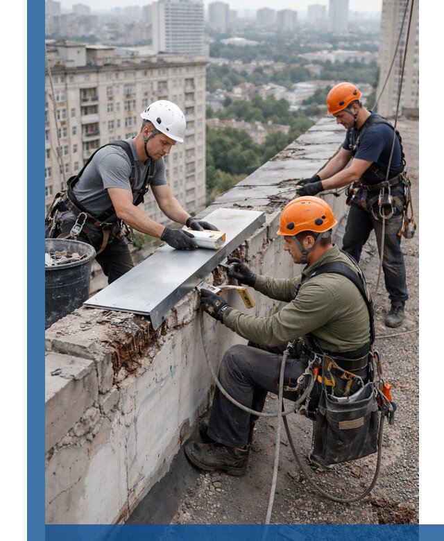 Ремонт парапета на кровле в Югорске, высотные работы с гарантией