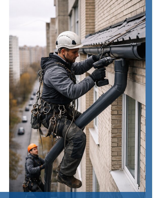 Монтаж водосточной системы на здании в Югорске от 5106 р. | ВЫСОТНИК-Югр