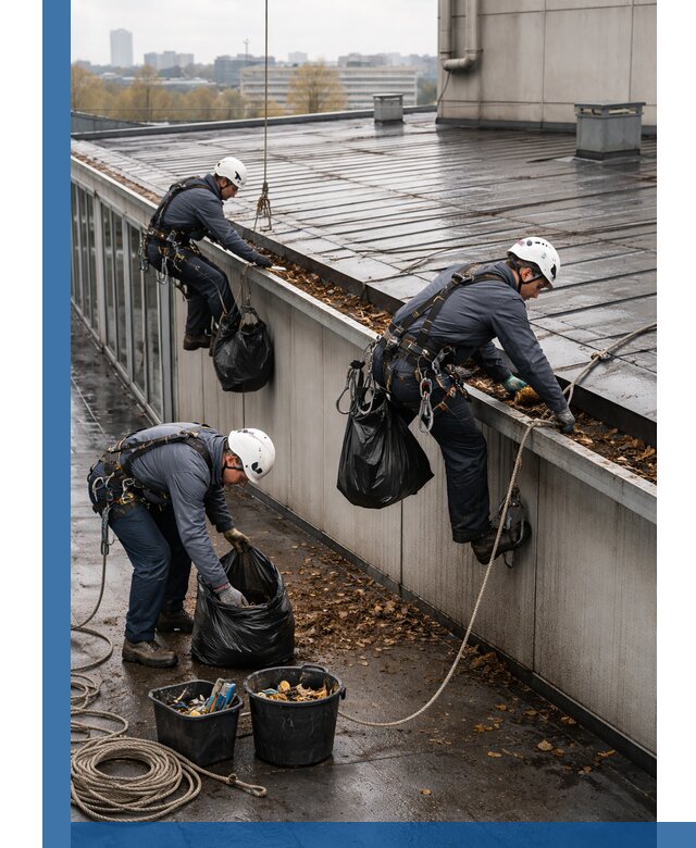 Очистка кровли по периметру в Югорске силами промышленных альпинистов
