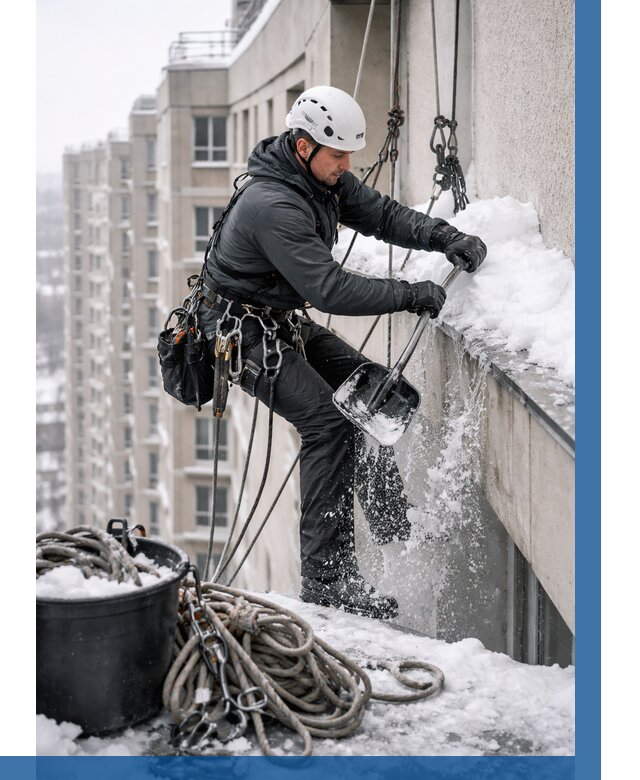 Очистка карнизов от снега в Югорске от 306 р. | ВЫСОТНИК-Югр