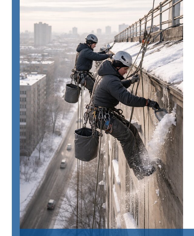 Очистка карнизов от снега в Югорске профессионально и безопасно