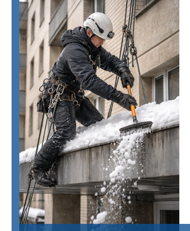 Очистка козырьков от снега в Югорске круглогодично безопасно