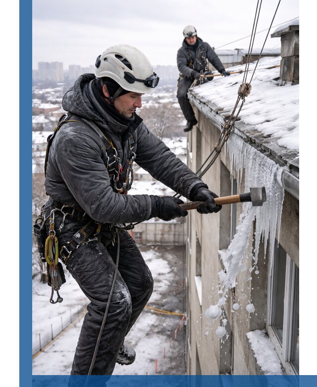 Сбивание и удаление сосулек с крыши в Югорске безопасно