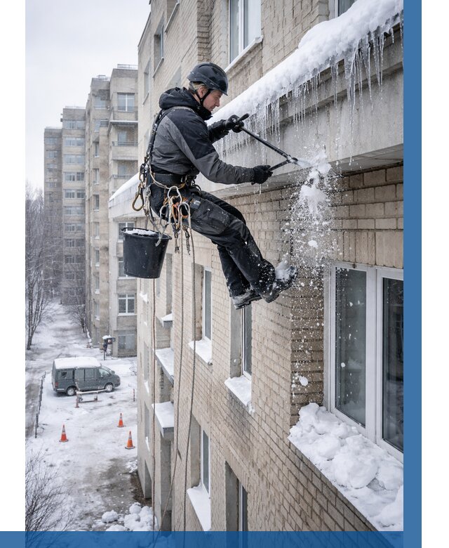 Удаление наледи с карнизов в Югорске от 357 р. | ВЫСОТНИК-Югр