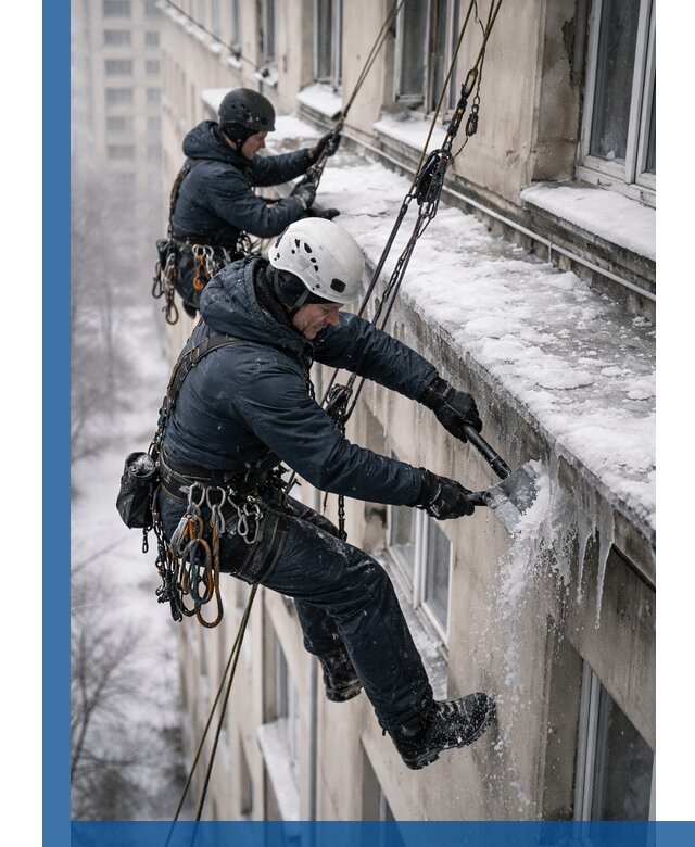 Удаление наледи и сосулек с карнизов в Югорске профессионально