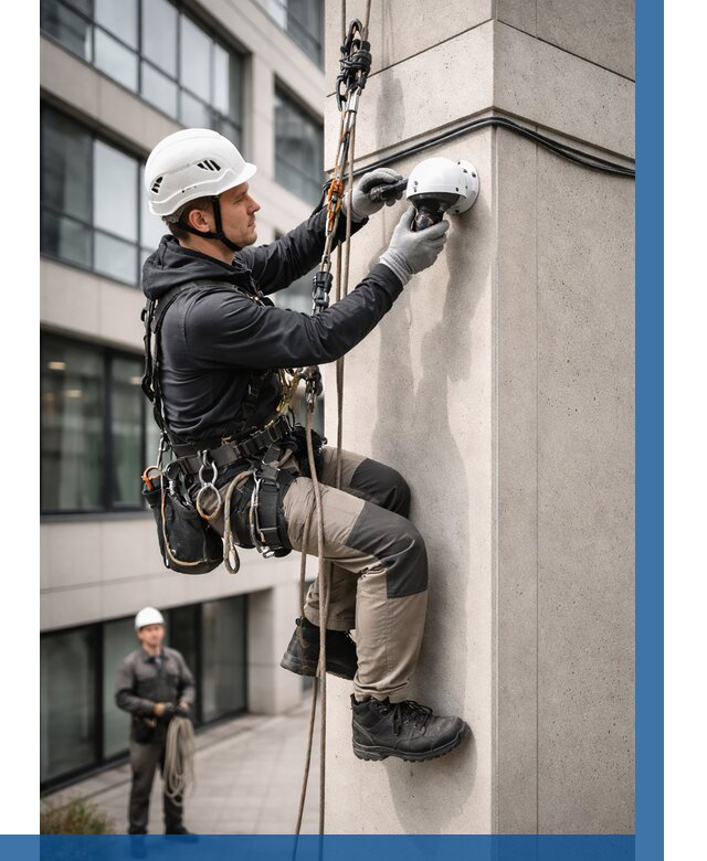 Монтаж камер видеонаблюдения на фасаде в Югорске от 8679 р.-ВЫСОТНИК-Югр