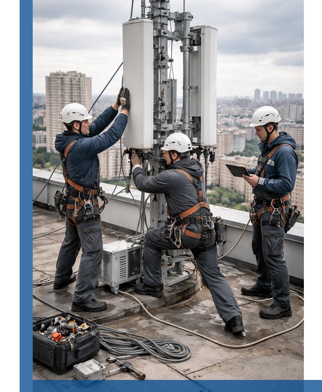 Монтаж антенн связи на крыше в Югорске с вводом в эксплуатацию