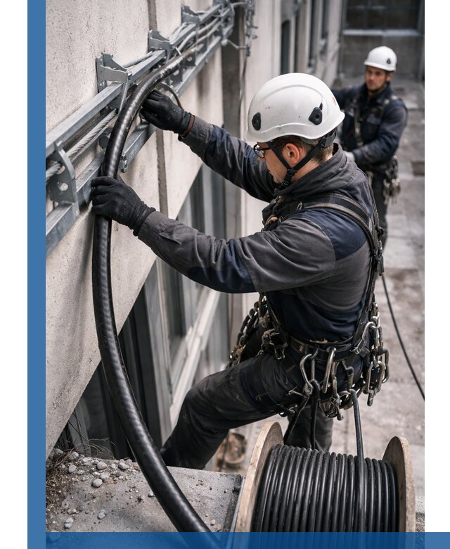 Протяжка кабеля питания на высоте в Югорске с гарантией безопасности и качества