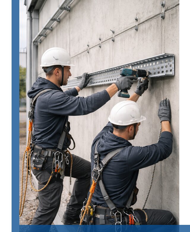 Монтаж кабельных лотков на фасаде зданий в Югорске с гарантией