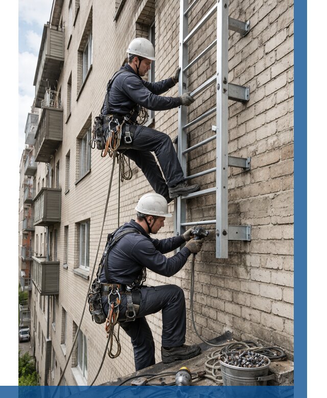 Монтаж пожарной лестницы в Югорске от 25528 р заказать у ВЫСОТНИК-Югр