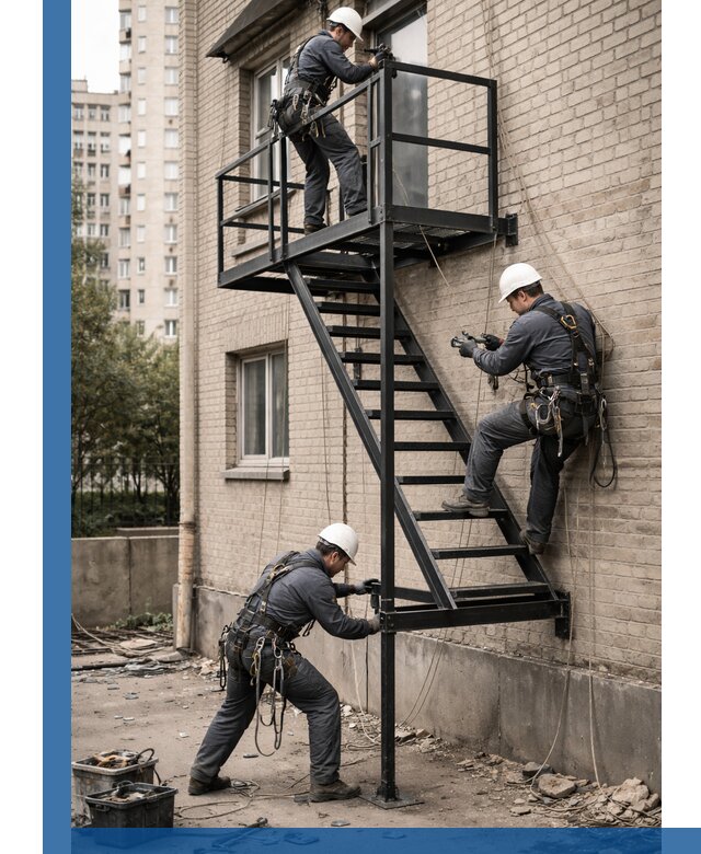 Монтаж пожарной лестницы в Югорске, установка и крепление