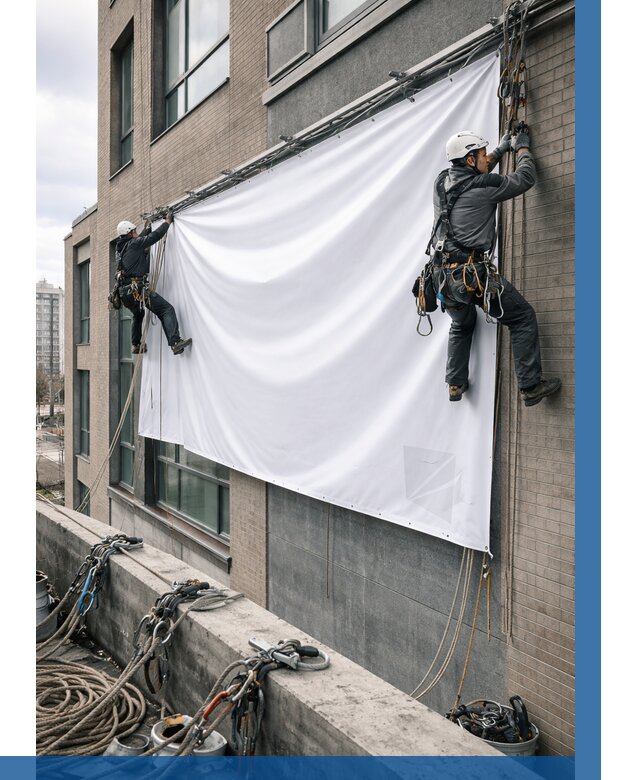 Монтаж баннеров на фасаде в Югорске от 664 р. заказать ВЫСОТНИК-Югр