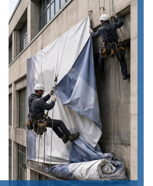 Демонтаж баннеров с фасада в Югорске от 4595 р. | ВЫСОТНИК-Югр