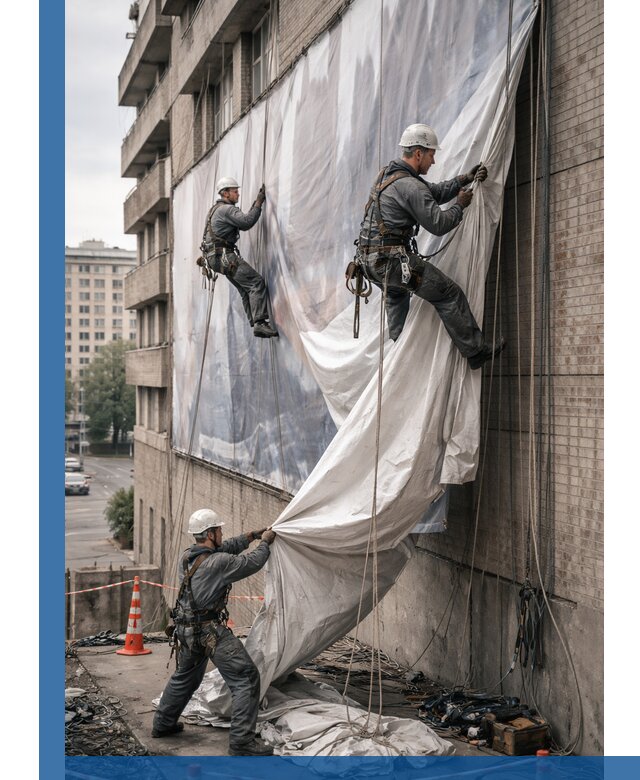 Демонтаж баннеров с фасада в Югорске оперативно и безопасно