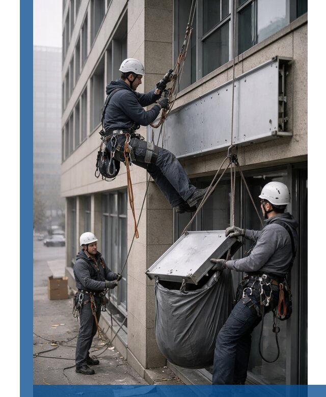 Демонтаж рекламной вывески с высотными работами в Югорске