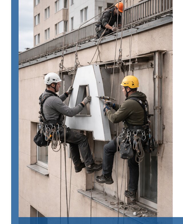 Ремонт и восстановление наружных вывесок на высоте в Югорске