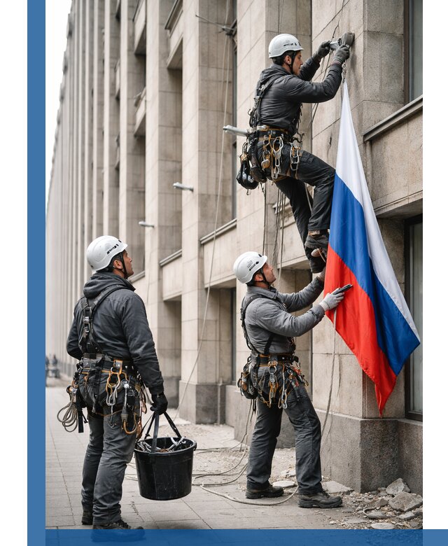 Профессиональная установка флагов на фасаде в Югорске