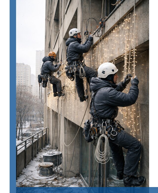 Монтаж новогодней иллюминации и украшение фасадов в Югорске