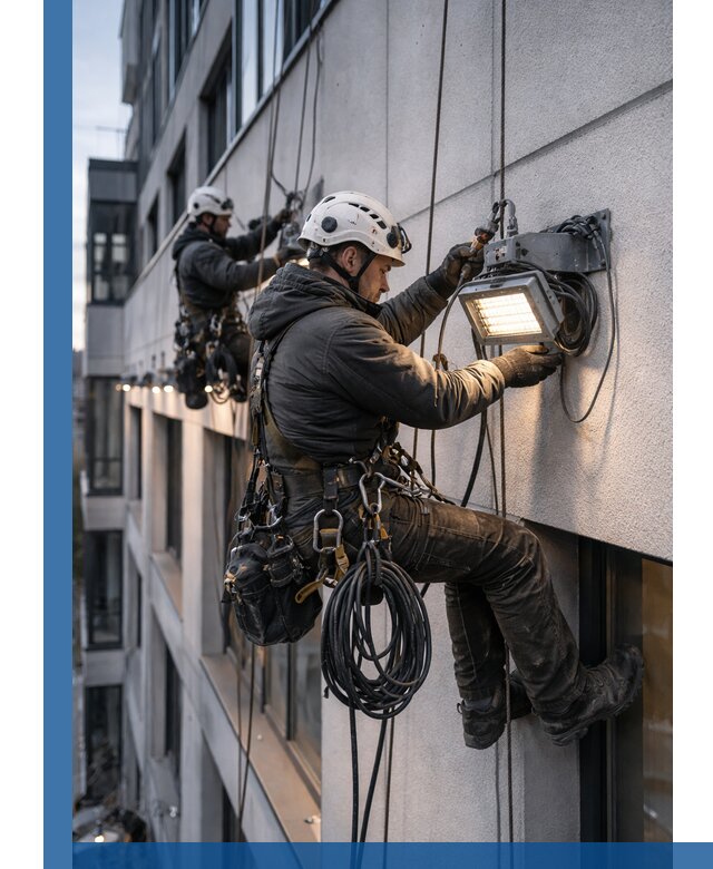 Монтаж фасадного освещения в Югорске установка и подключение