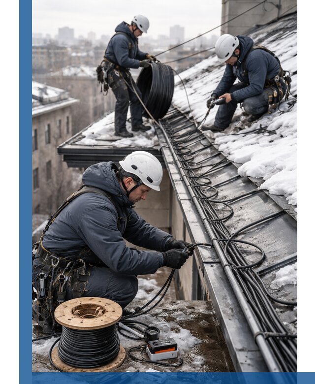 Монтаж греющего кабеля на кровле в Югорске под ключ