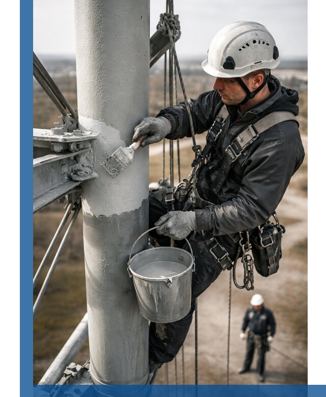 Покраска мачт связи в Югорске промышленными альпинистами