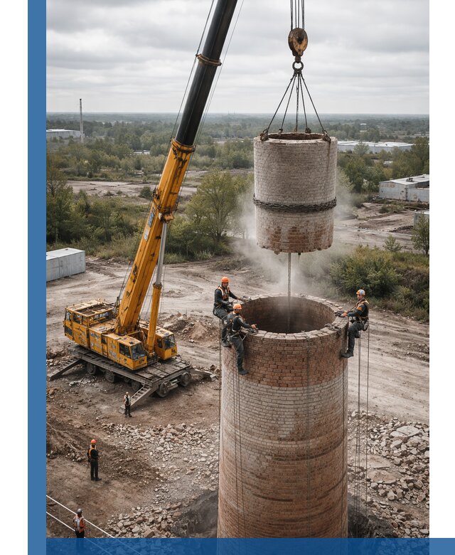 Демонтаж дымовой трубы в Югорске с гарантиями безопасности