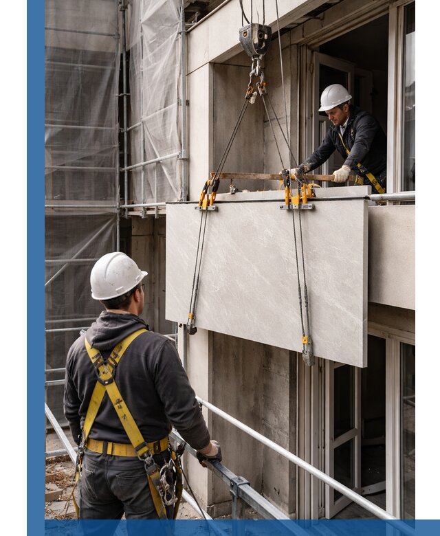 Подъем керамогранита на этаж в Югорске грузчиками и техникой