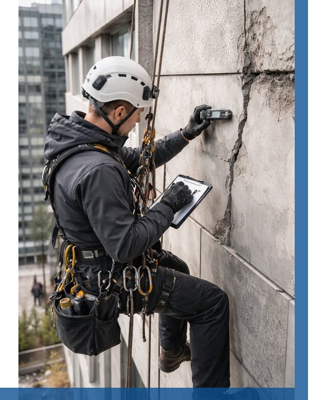 Обследование фасада альпинистами в Югорске от 123 р. | ВЫСОТНИК-Югр