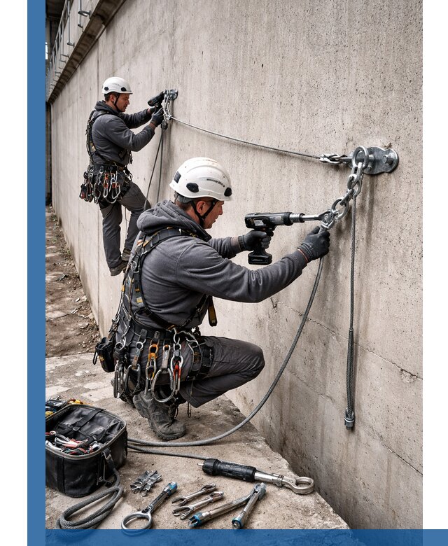 Монтаж анкерных линий высотной безопасности в Югорске